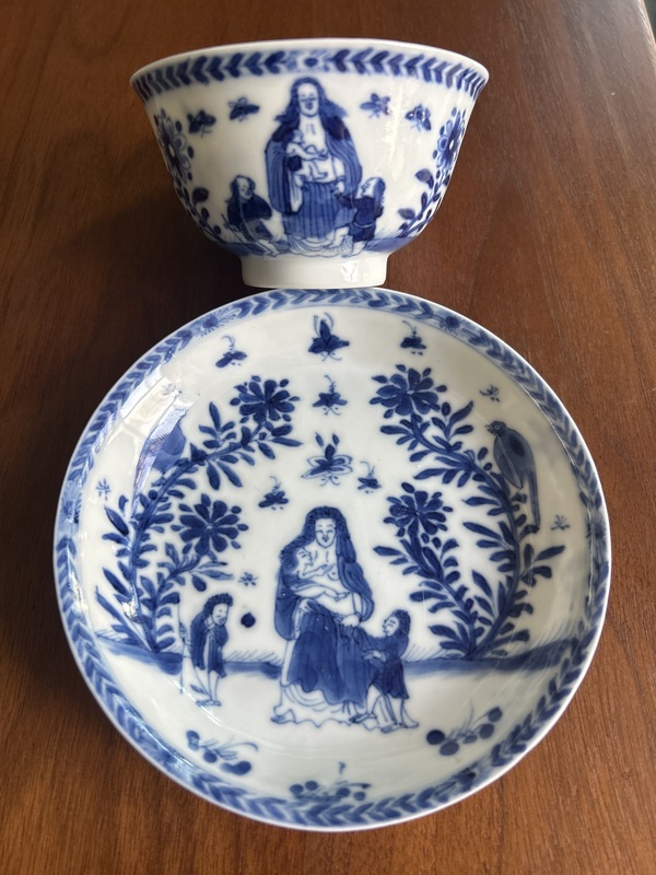 古玩轉賣清康熙·青花圣母花鳥紋杯碟拍賣，當前價格1688元