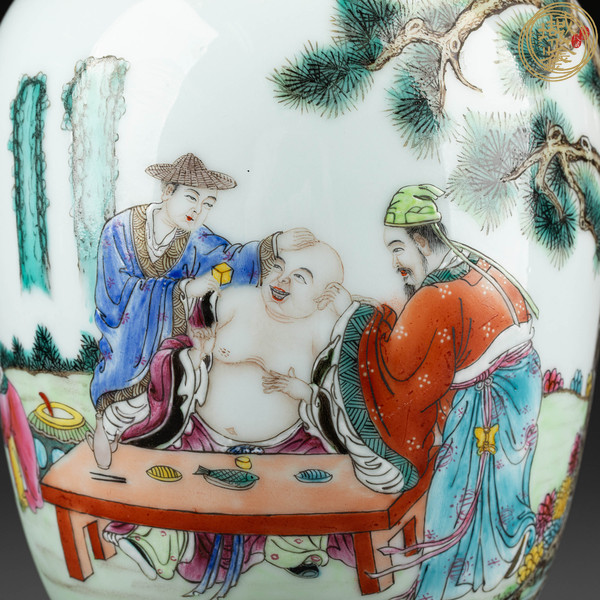 古玩陶瓷人物故事紋粉彩燈籠瓶真品鑒賞圖