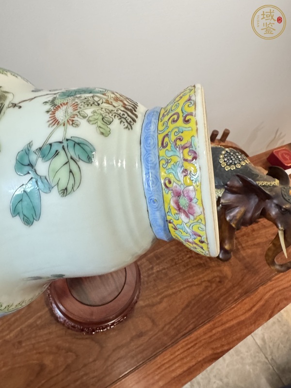 古玩陶瓷多色地粉彩花鳥紋蓋碗尊真品鑒賞圖
