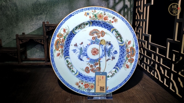 古玩陶瓷清康熙·斗彩花卉紋折沿盤真品鑒賞圖