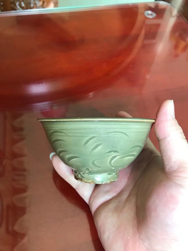 古玩陶瓷北宋耀州窯刻花亂刀牡丹碗拍賣(mài)，當(dāng)前價(jià)格23000元