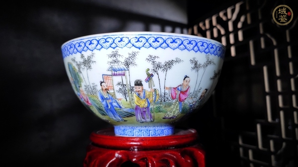 古玩陶瓷民國·粉彩仿琺瑯竹林七賢紋薄胎碗真品鑒賞圖