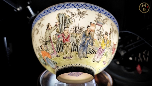 古玩陶瓷民國·粉彩仿琺瑯竹林七賢紋薄胎碗真品鑒賞圖