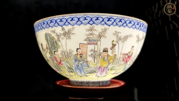 古玩陶瓷民國·粉彩仿琺瑯竹林七賢紋薄胎碗真品鑒賞圖