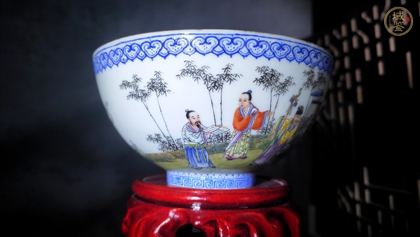 古玩民國·粉彩仿琺瑯竹林七賢紋薄胎碗真品鑒賞圖