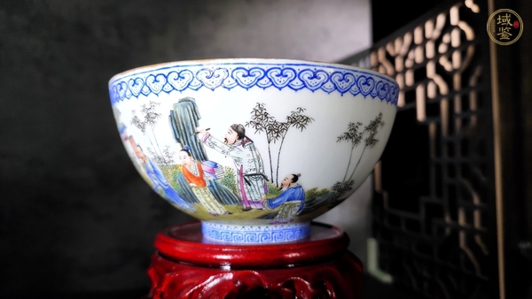 古玩陶瓷民國·粉彩仿琺瑯竹林七賢紋薄胎碗真品鑒賞圖