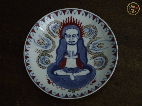 古玩陶瓷日本江戶赤繪佛教人物盤真品鑒賞圖