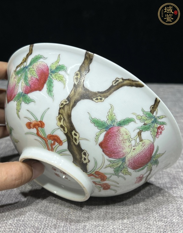 古玩陶瓷清光緒 粉彩壽桃紋碗真品鑒賞圖