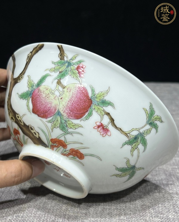 古玩陶瓷清光緒 粉彩壽桃紋碗真品鑒賞圖