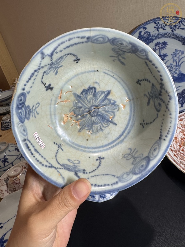 古玩陶瓷青花十字杵紋茶碗真品鑒賞圖