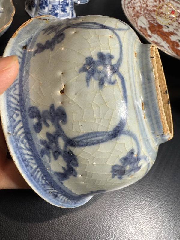 古玩陶瓷青花十字杵紋茶碗真品鑒賞圖