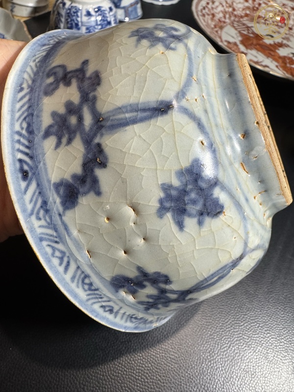 古玩陶瓷青花十字杵紋茶碗真品鑒賞圖