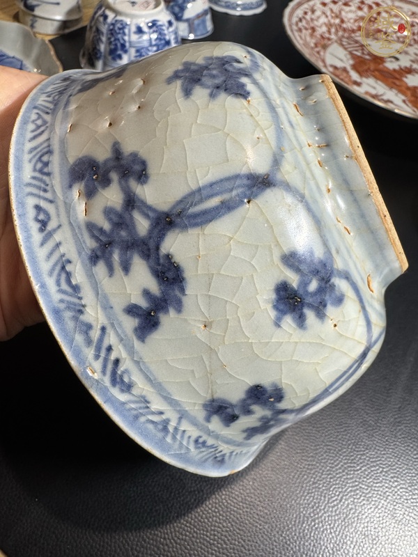 古玩陶瓷青花十字杵紋茶碗真品鑒賞圖