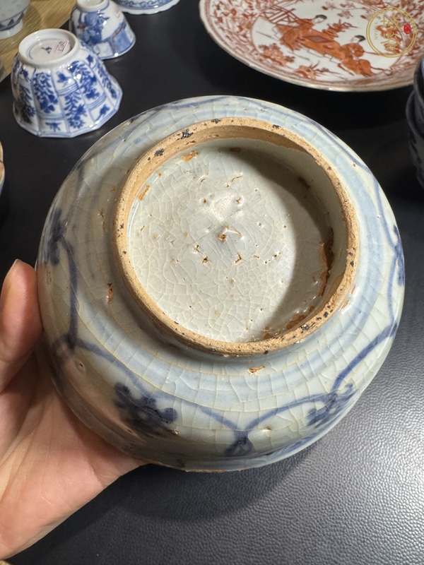 古玩陶瓷青花十字杵紋茶碗真品鑒賞圖
