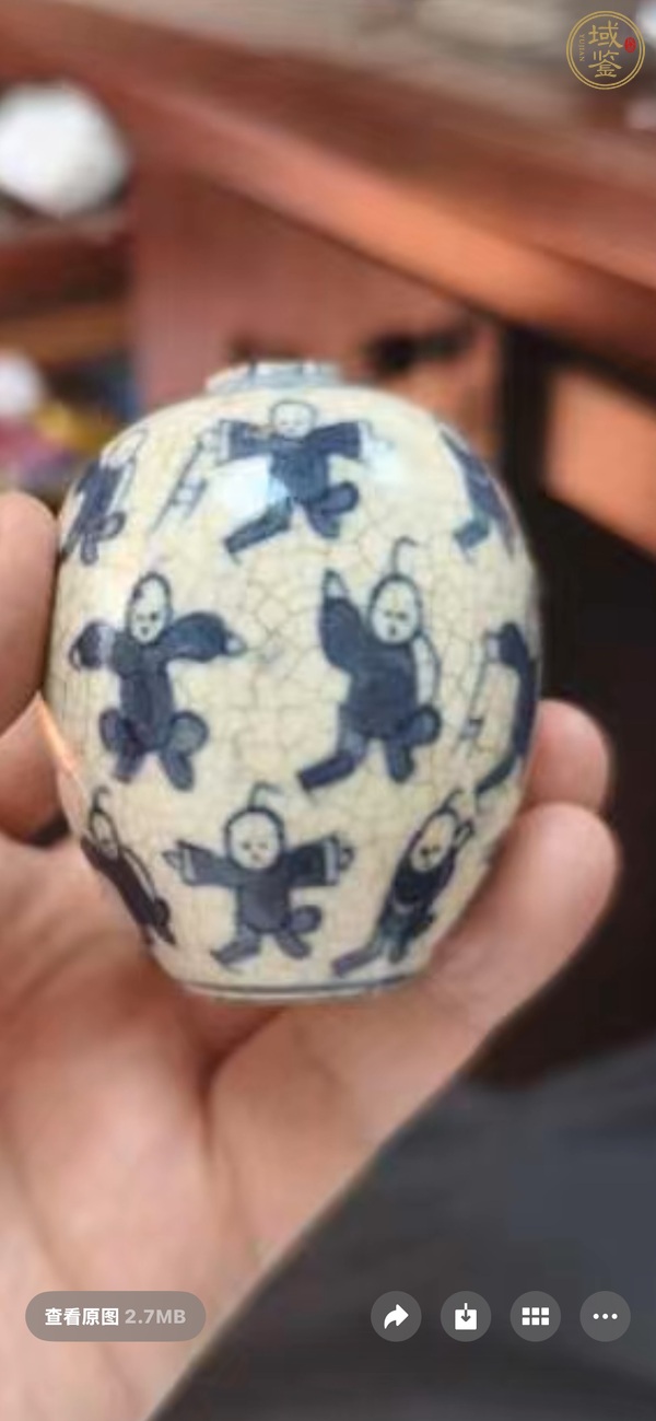 古玩陶瓷漿胎煨瓷嬰戲小罐真品鑒賞圖