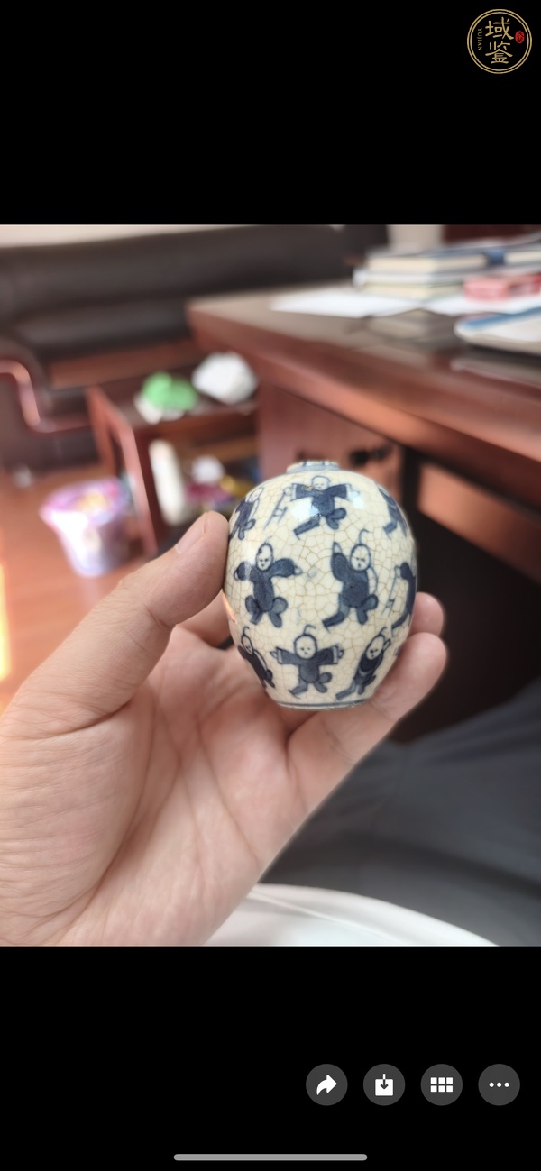 古玩陶瓷清光緒 煨瓷青花百子圖小罐真品鑒賞圖