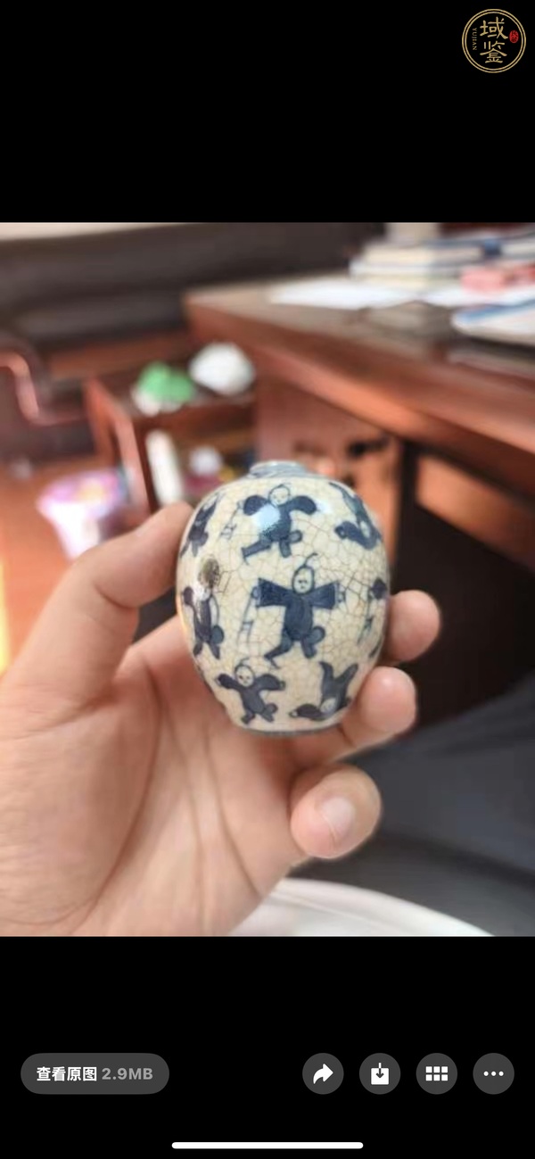 古玩陶瓷清光緒 煨瓷青花百子圖小罐真品鑒賞圖