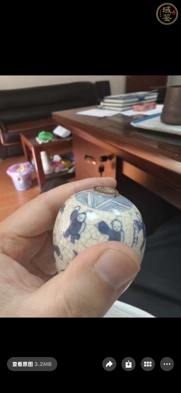 古玩陶瓷清光緒 煨瓷青花百子圖小罐真品鑒賞圖