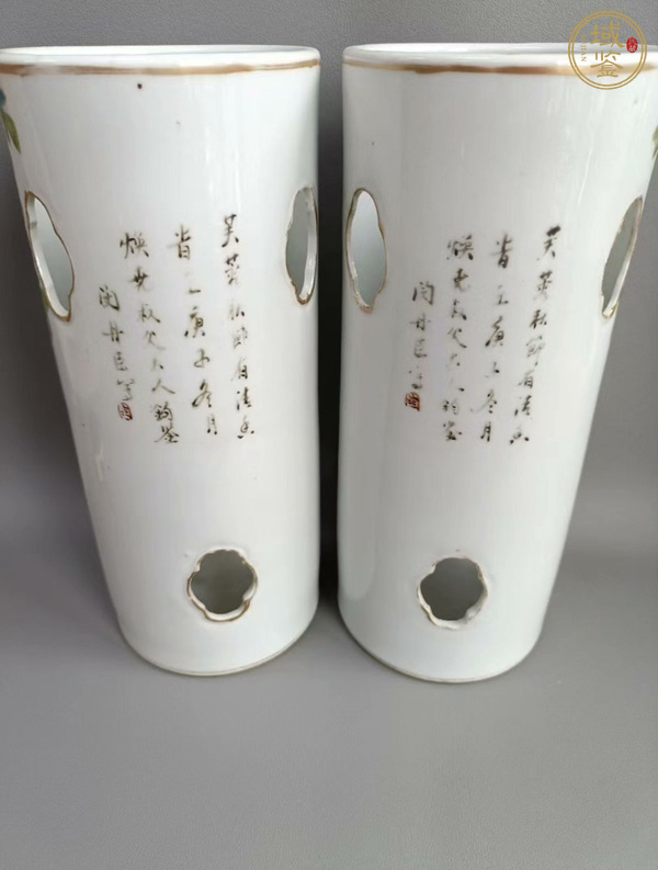 古玩陶瓷花鳥紋淺絳彩帽筒真品鑒賞圖