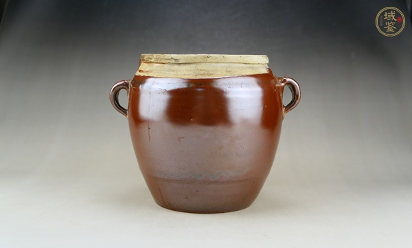 古玩陶瓷定窯系柿紅釉白覆輪雙系罐真品鑒賞圖