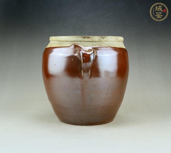 古玩陶瓷定窯系柿紅釉白覆輪雙系罐真品鑒賞圖