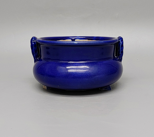 古玩陶瓷晚清民國霽藍(lán)釉繩紋耳三足爐拍賣，當(dāng)前價(jià)格0元
