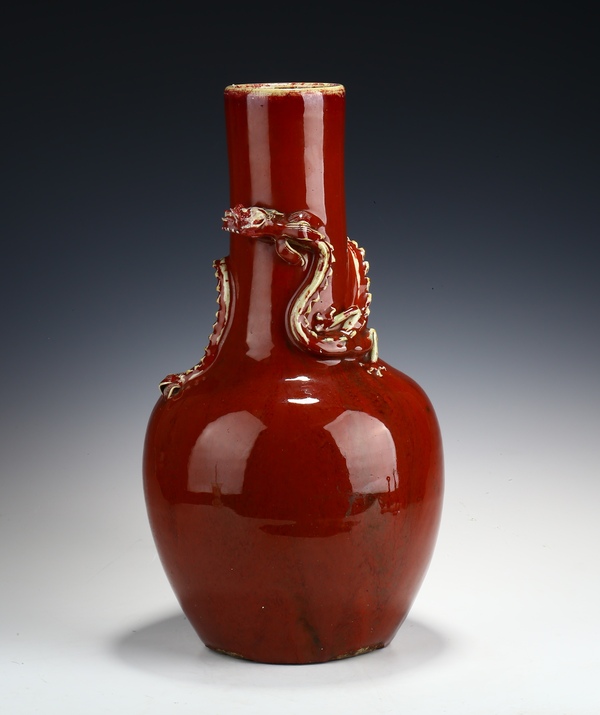 古玩轉(zhuǎn)賣清中期窯變紅釉螭龍?zhí)烨蚱颗馁u，當(dāng)前價(jià)格2952元