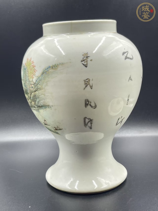 古玩陶瓷民國山水紋蓋罐真品鑒賞圖