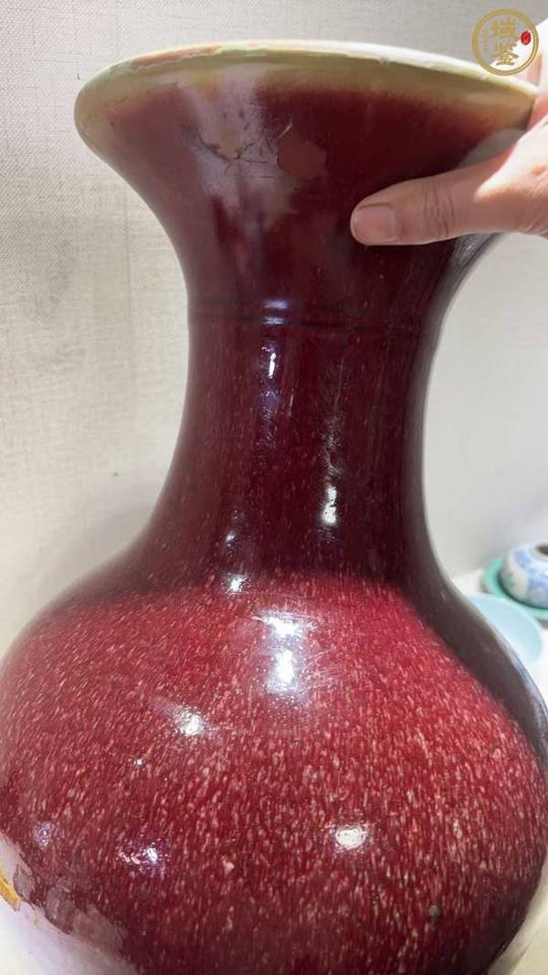 古玩陶瓷郎紅釉撇口瓶真品鑒賞圖
