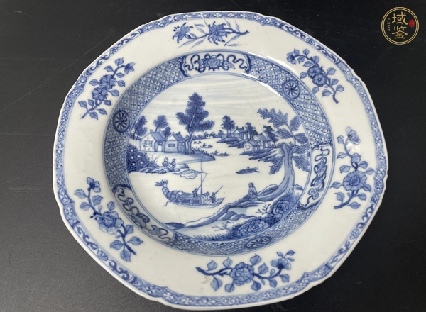 古玩陶瓷山水紋青花盤真品鑒賞圖