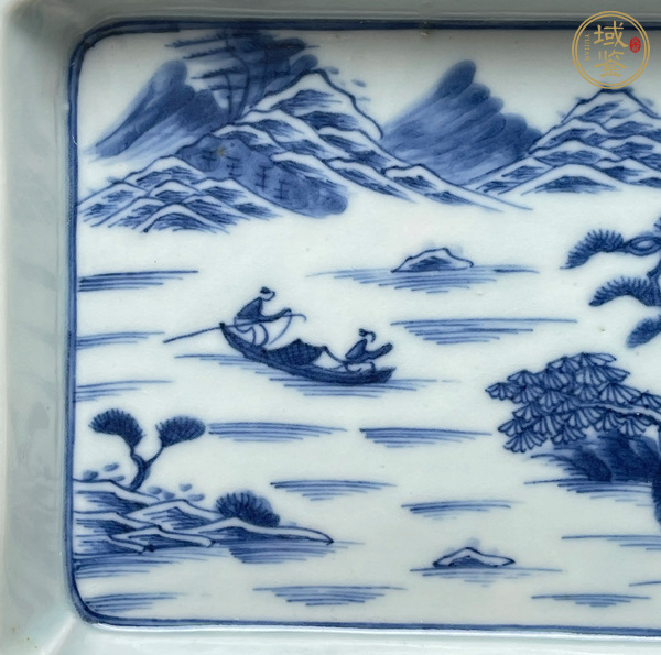 古玩陶瓷青花山水人物長方茶盤真品鑒賞圖