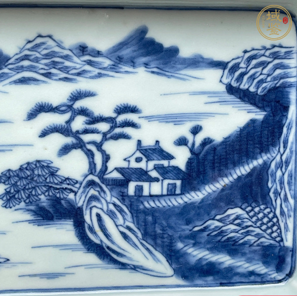 古玩陶瓷青花山水人物長方茶盤真品鑒賞圖
