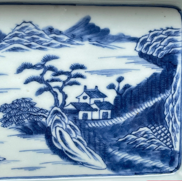 古玩陶瓷清 道光青花山水人物長(zhǎng)方茶盤拍賣，當(dāng)前價(jià)格12888元