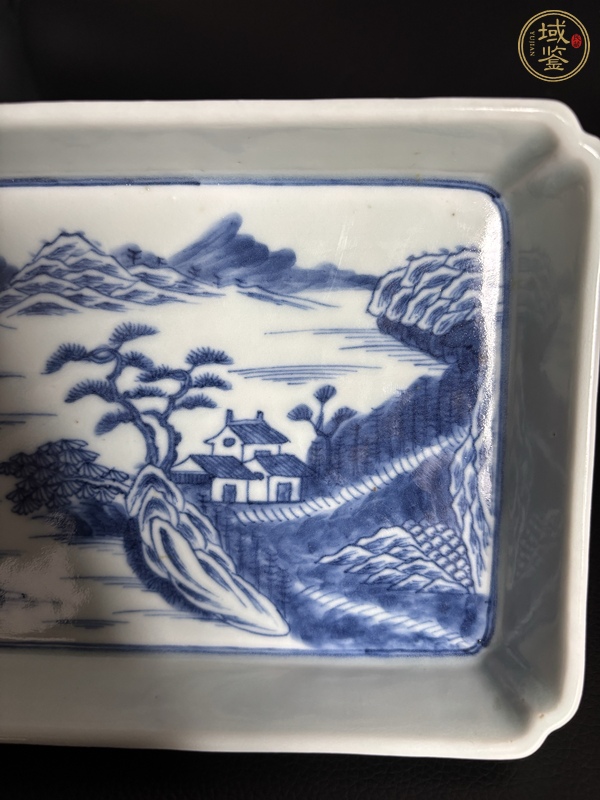 古玩陶瓷青花山水人物長方茶盤真品鑒賞圖