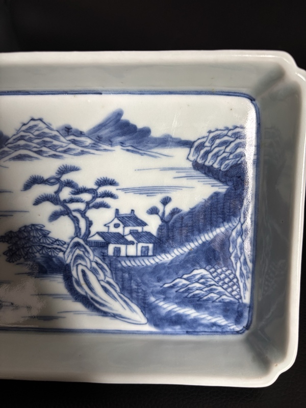 古玩陶瓷清 道光青花山水人物長(zhǎng)方茶盤拍賣，當(dāng)前價(jià)格12888元