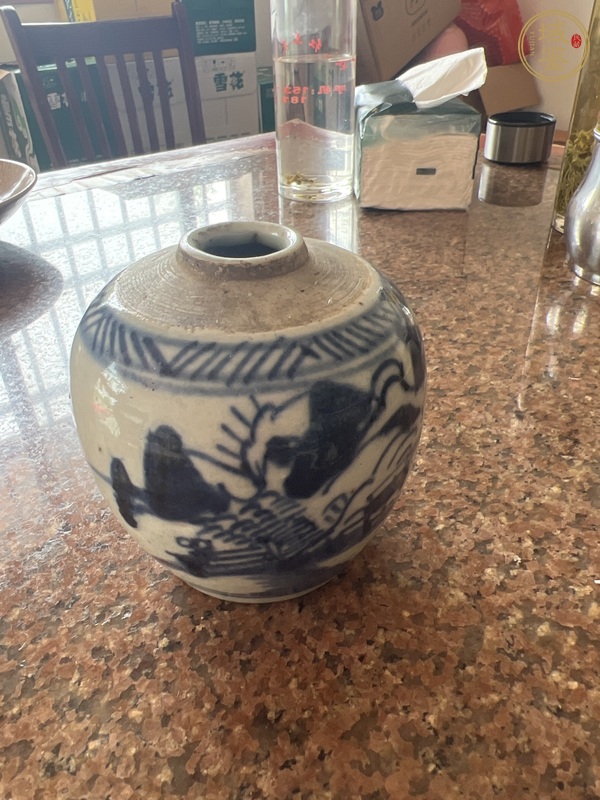 古玩陶瓷山水紋青花罐真品鑒賞圖