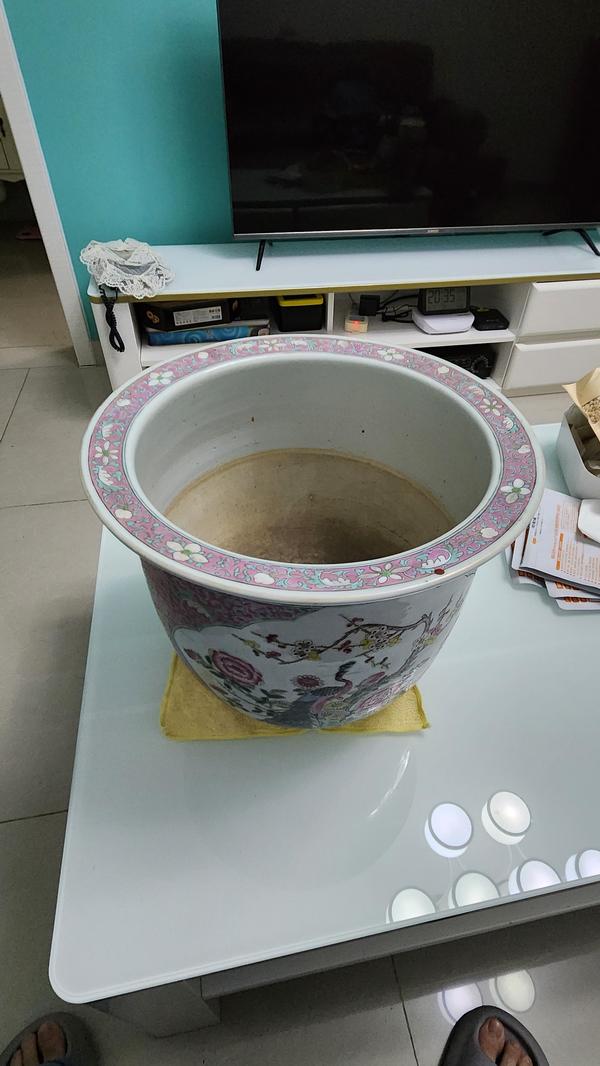古玩陶瓷清晚期胭脂紅開窗粉彩孔雀牡丹大花盆拍賣，當(dāng)前價(jià)格12800元