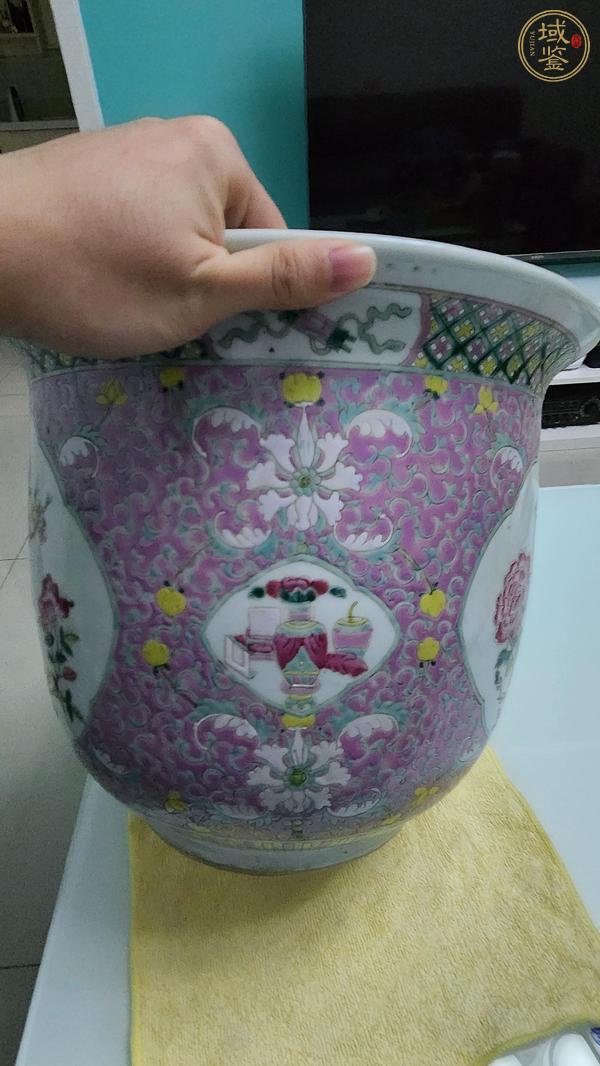 古玩陶瓷粉彩錦雞花卉紋花盆真品鑒賞圖