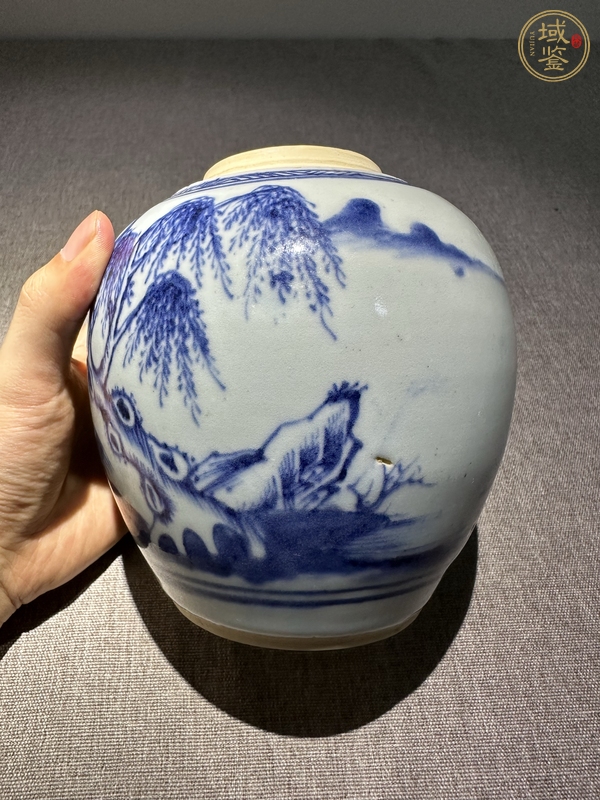 古玩陶瓷青花垂釣圖罐真品鑒賞圖