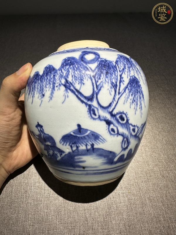 古玩陶瓷青花垂釣圖罐真品鑒賞圖