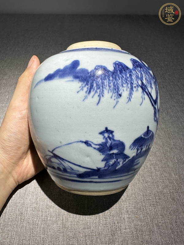 古玩陶瓷青花垂釣圖罐真品鑒賞圖
