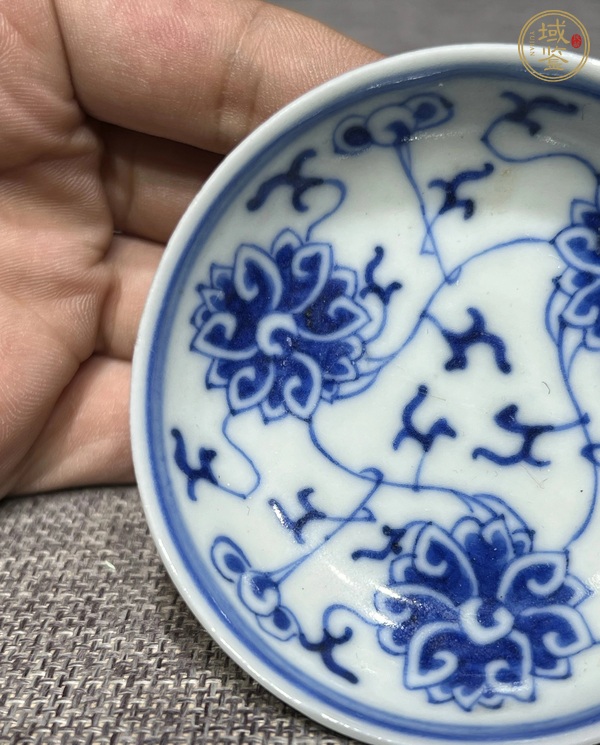 古玩陶瓷晚清青花雙勾纏枝蓮小碟真品鑒賞圖