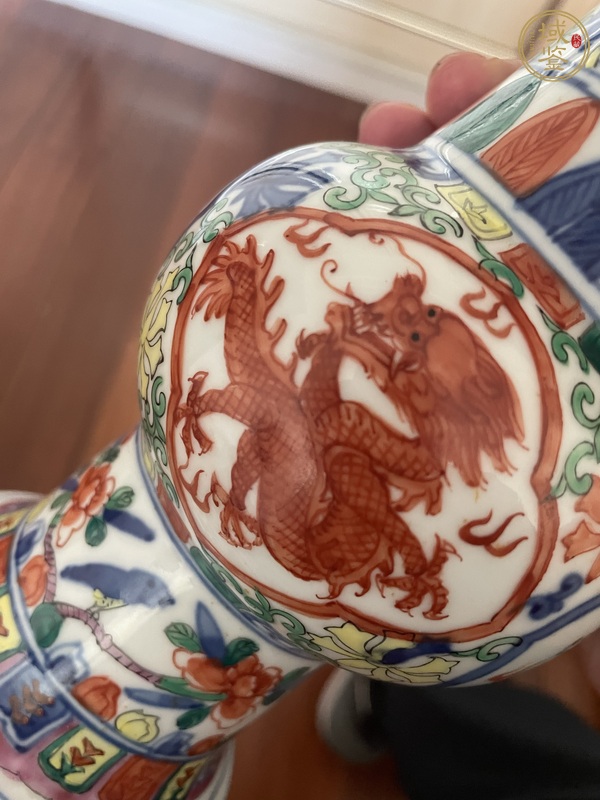 古玩陶瓷青花五彩龍紋花觚真品鑒賞圖