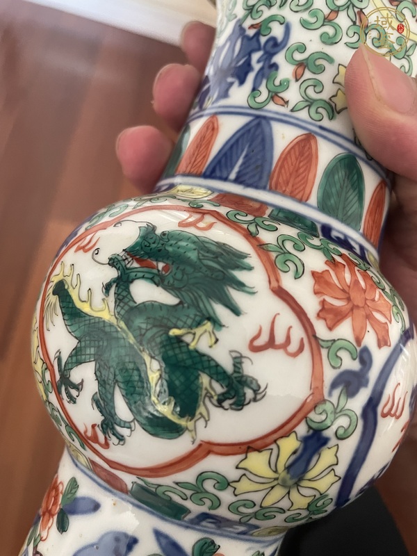 古玩陶瓷青花五彩龍紋花觚真品鑒賞圖