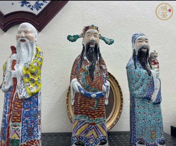 古玩陶瓷粉彩三星高照造像真品鑒賞圖