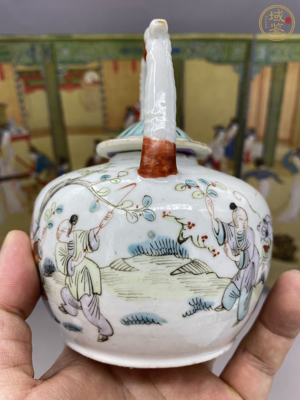 古玩陶瓷粉彩人物故事紋茶壺真品鑒賞圖