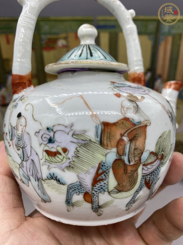 古玩陶瓷粉彩人物故事紋茶壺真品鑒賞圖