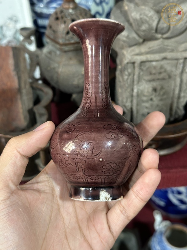 古玩茄皮紫暗刻瓶真品鑒賞圖