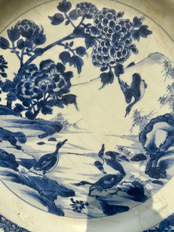 古玩陶瓷康熙青花花鳥(niǎo)紋大盤(pán)拍賣，當(dāng)前價(jià)格6777元