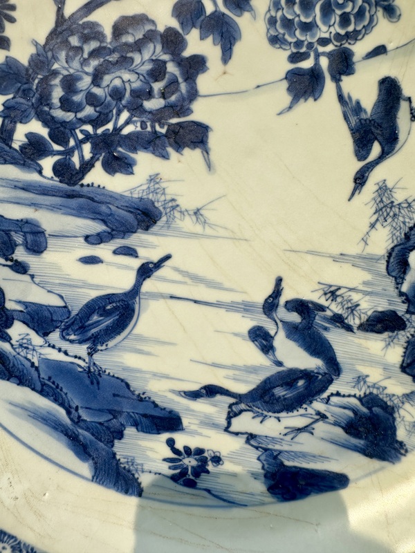 古玩陶瓷康熙青花花鳥(niǎo)紋大盤(pán)拍賣，當(dāng)前價(jià)格6777元